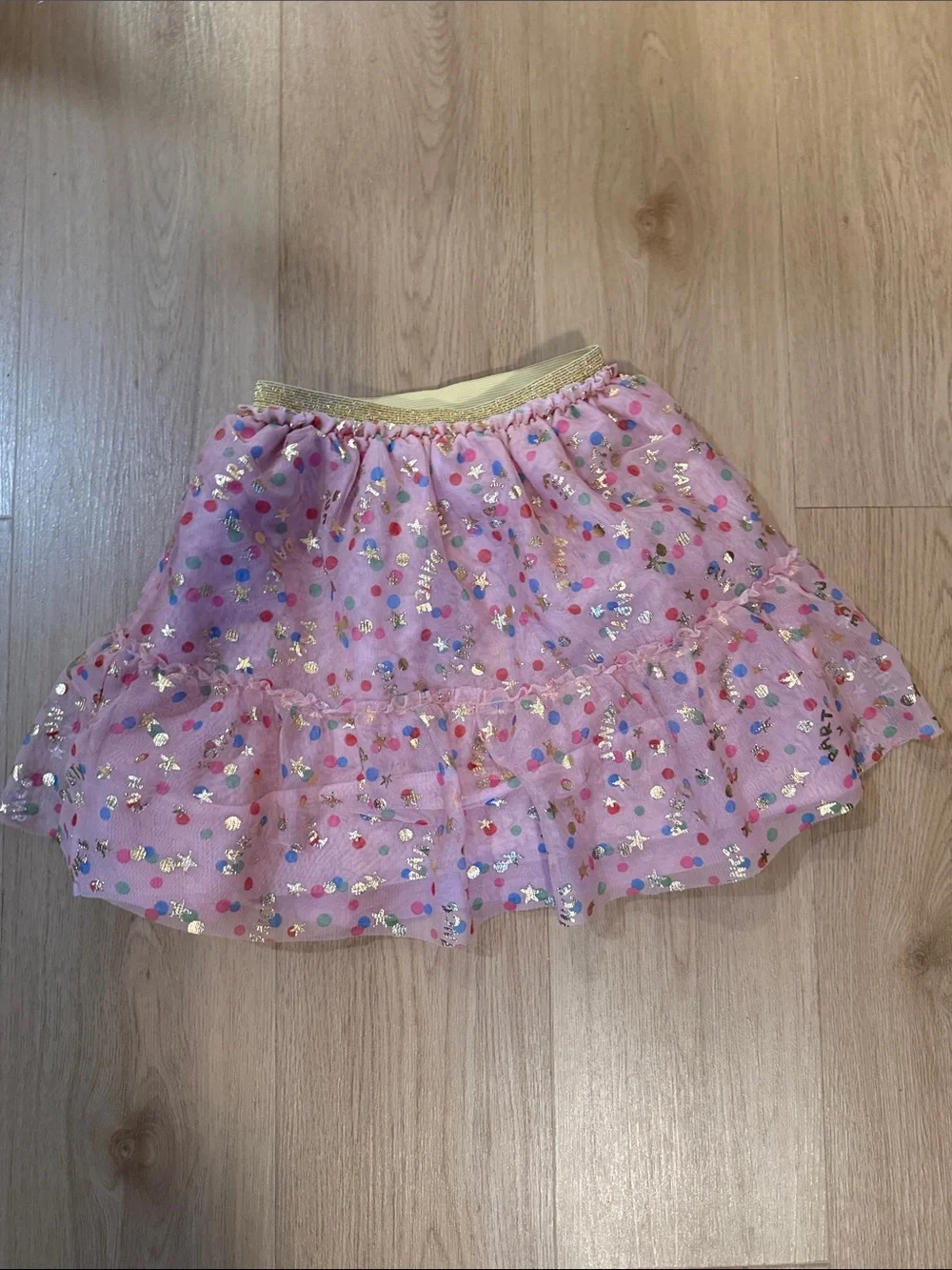 Old Navy Pink Sequin Dot Ruffle Skirt with Gold Waistband